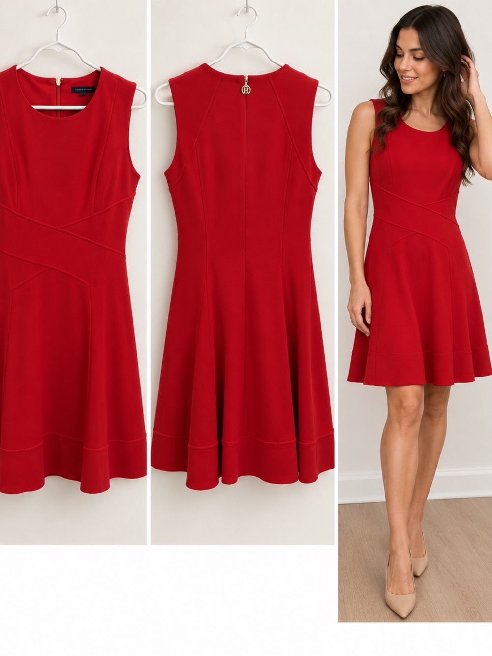 Tommy Hilfiger Red Sleeveless Fit-and-Flare Dress